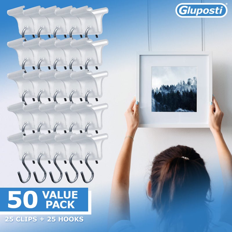 Gluposti 25 Clear Ceiling Grid Clips & 25 S-Hook Sign Hanging Kit, Light-Duty Suspended Tile Drop Ceiling Hooks for Hanging Classroom Decorations, Office Decor, Retail Signs, 0.75" W x 1" H - Image 5